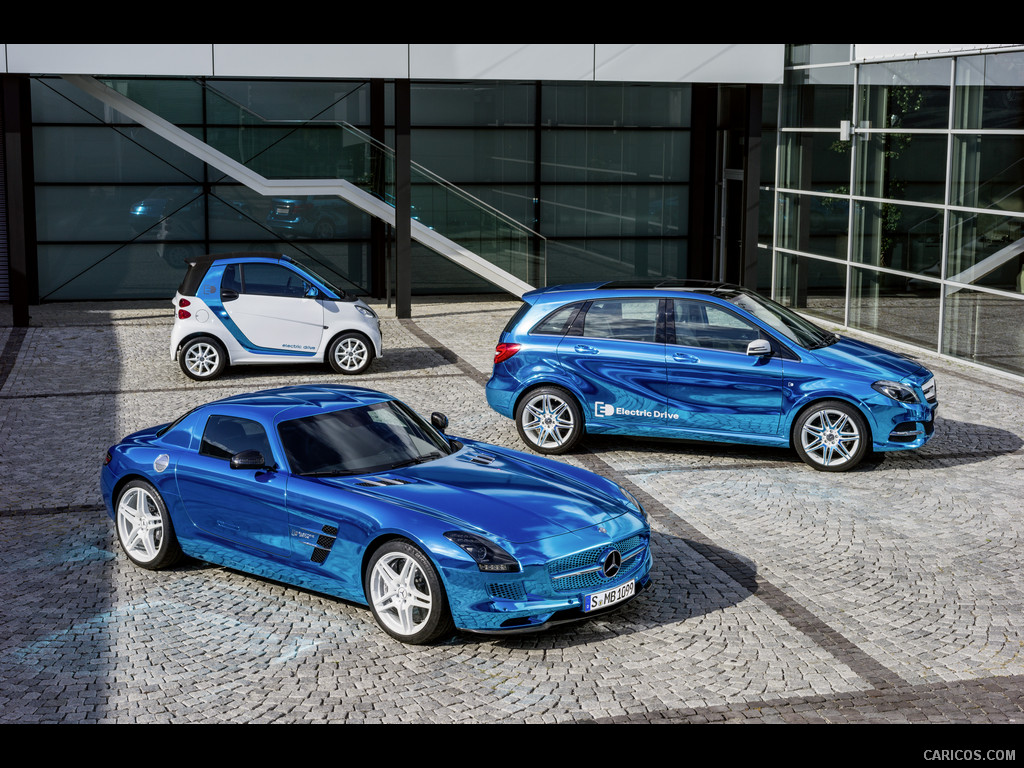 2012 Mercedes-Benz B-Class Electric Drive Concept , SLS AMG Coupé Electric Drive, and smart fortwo electric drive - 