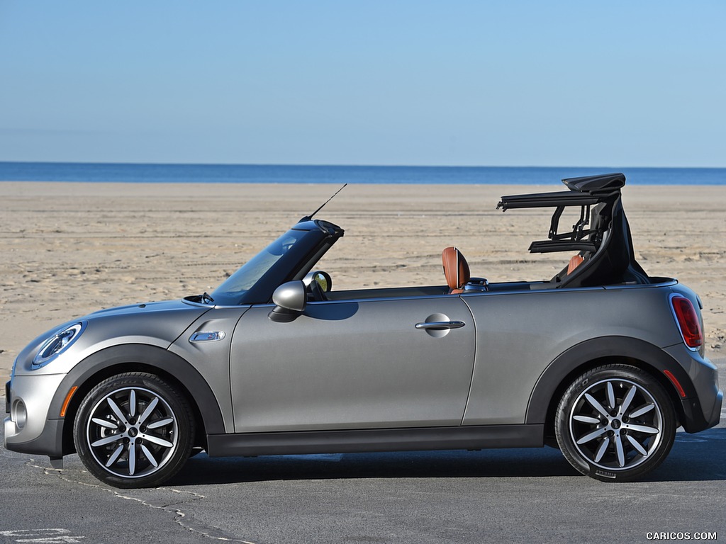 2016 MINI Cooper S Convertible (Color: Melting Silver Metallic) - Top In Action - Side