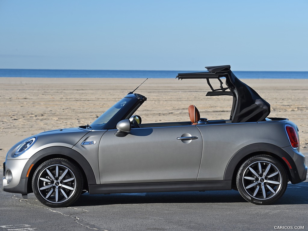 2016 MINI Cooper S Convertible (Color: Melting Silver Metallic) - Top In Action - Side