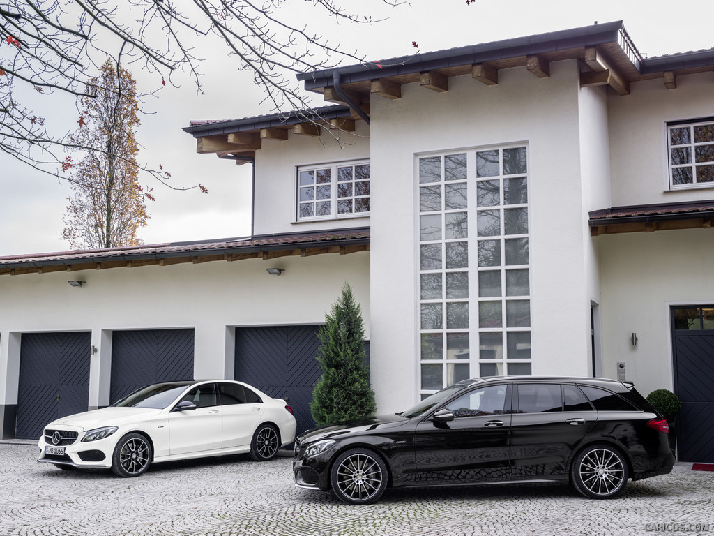 2016 Mercedes-Benz C450 AMG 4MATIC (Diamond White) Sedan and Estate (Obsidian Black) - Side