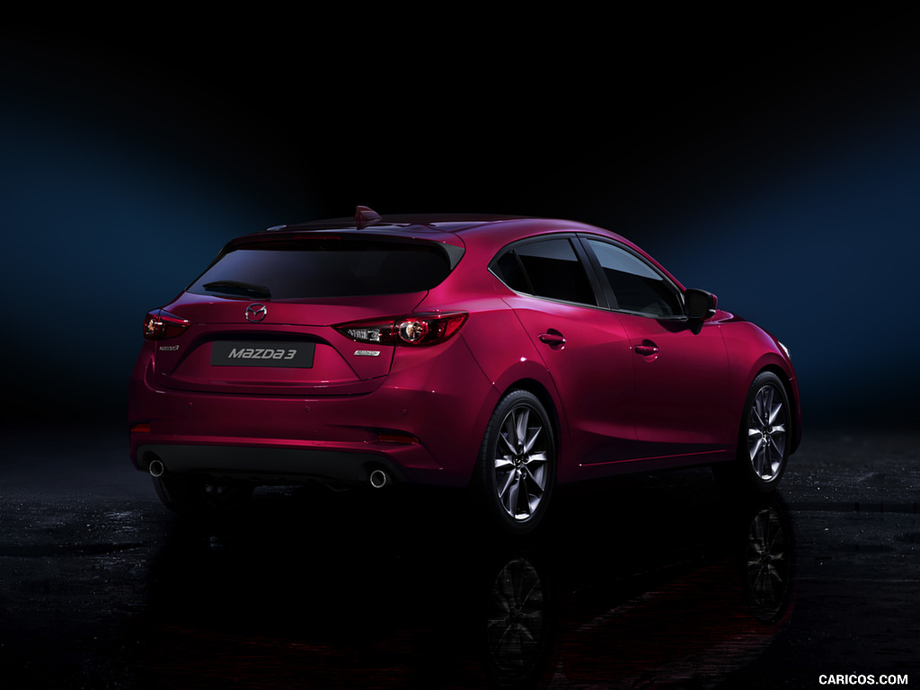 2017 Mazda 3 5-Door Hatchback (Color: Soul Red) - Rear Three-Quarter