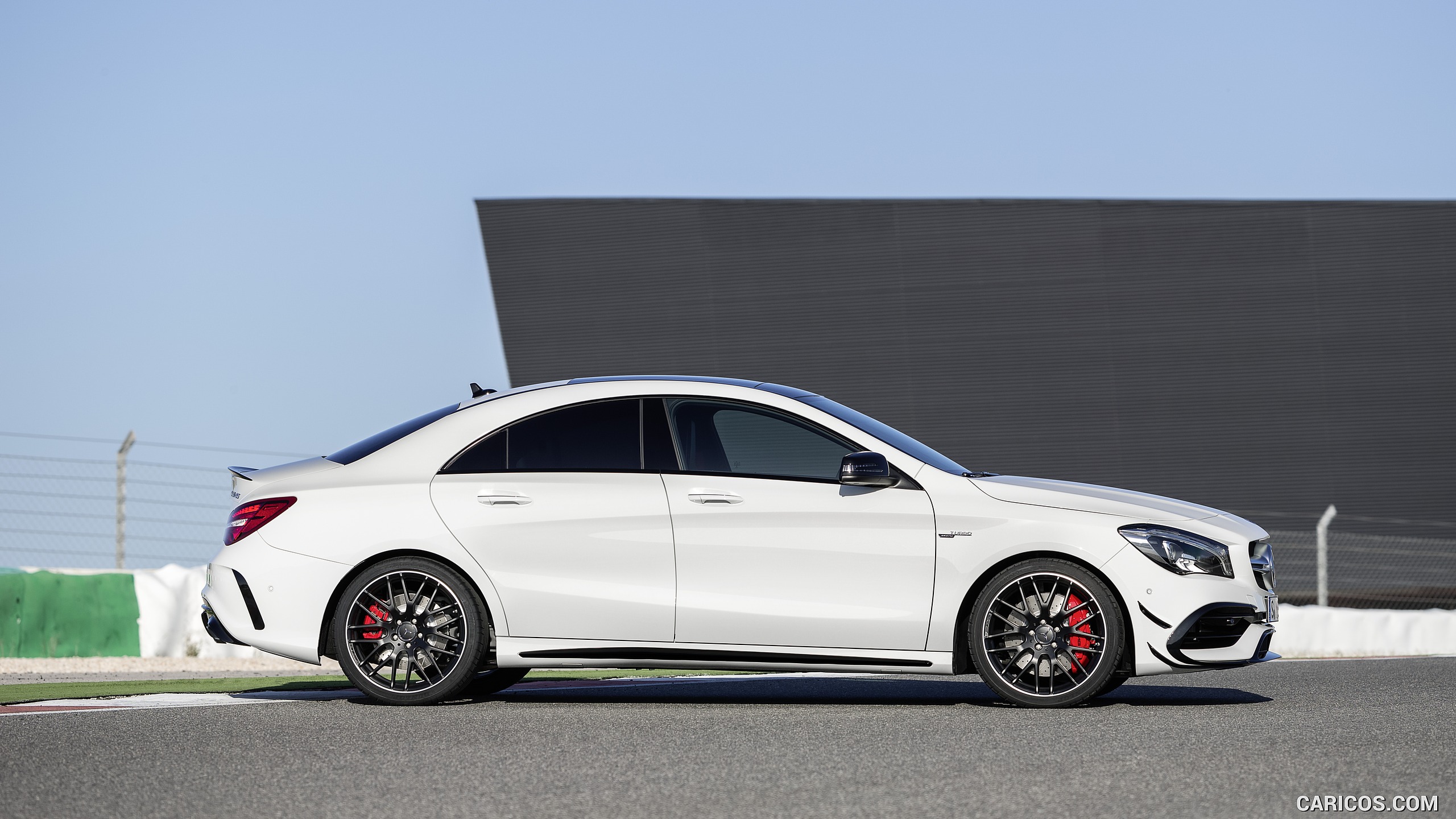 2017 Mercedes-AMG CLA 45 Coupé with Aerodynamics Package (Chassis: C117, Color: Diamond White) - Side, #7 of 11