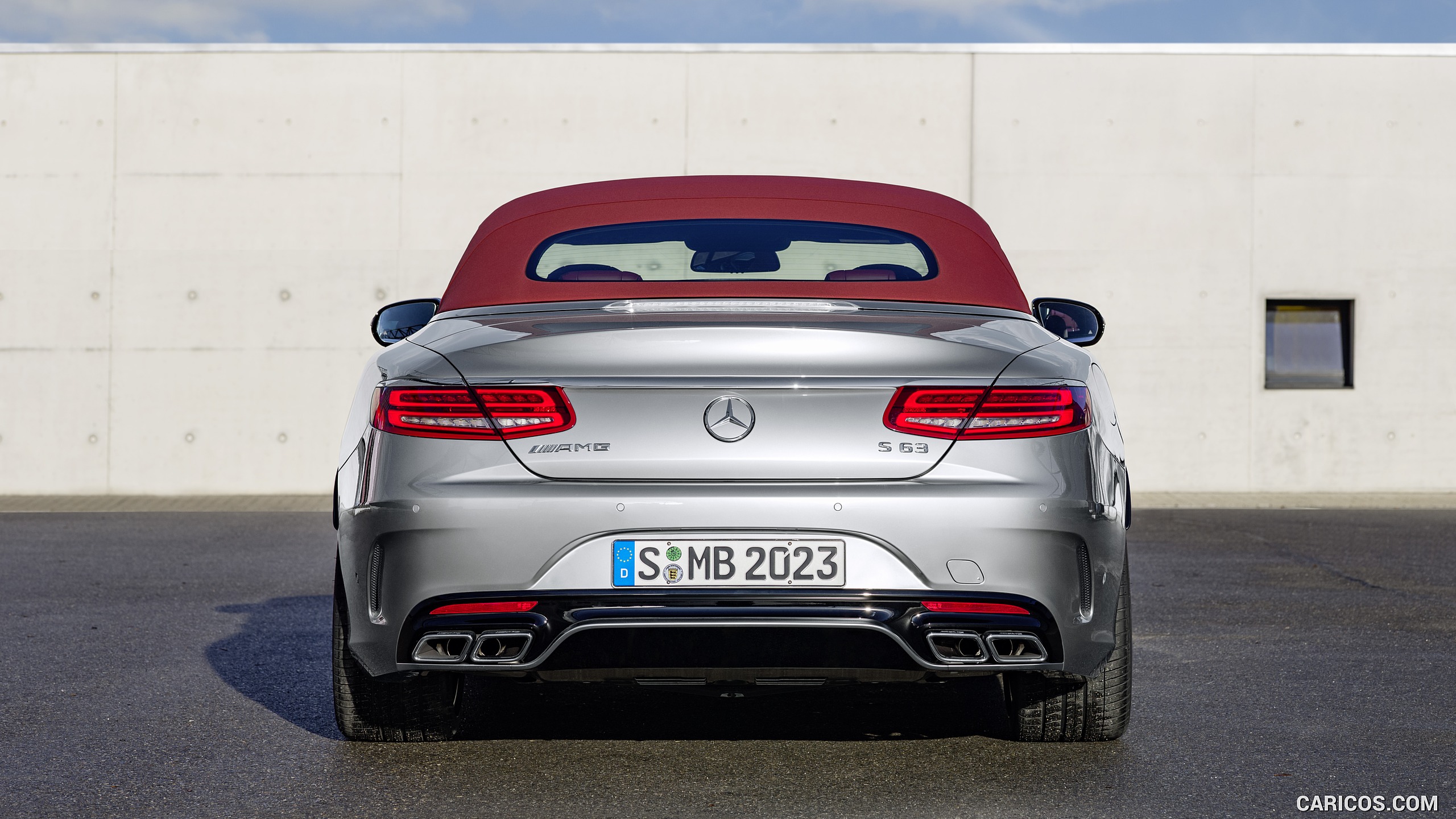 2017 Mercedes-AMG S63 Cabriolet Edition 130 (Color: Alubeam Silver; Fabric Soft Top: Red) - Rear, #9 of 21