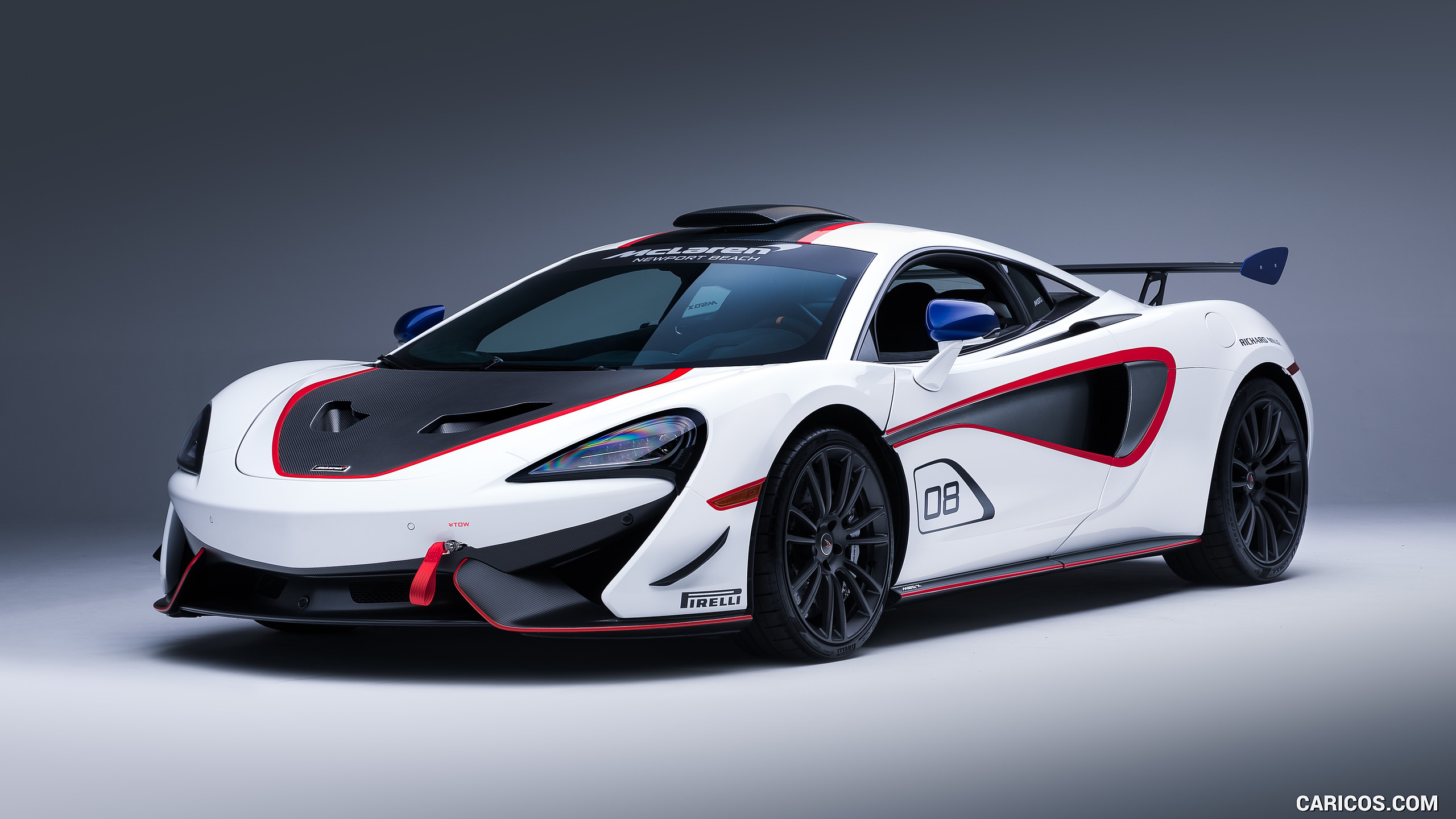 2018 McLaren 570S GT4 MSO X No. 8 White Red And Blue Accents - Front Three-Quarter, #1 of 22