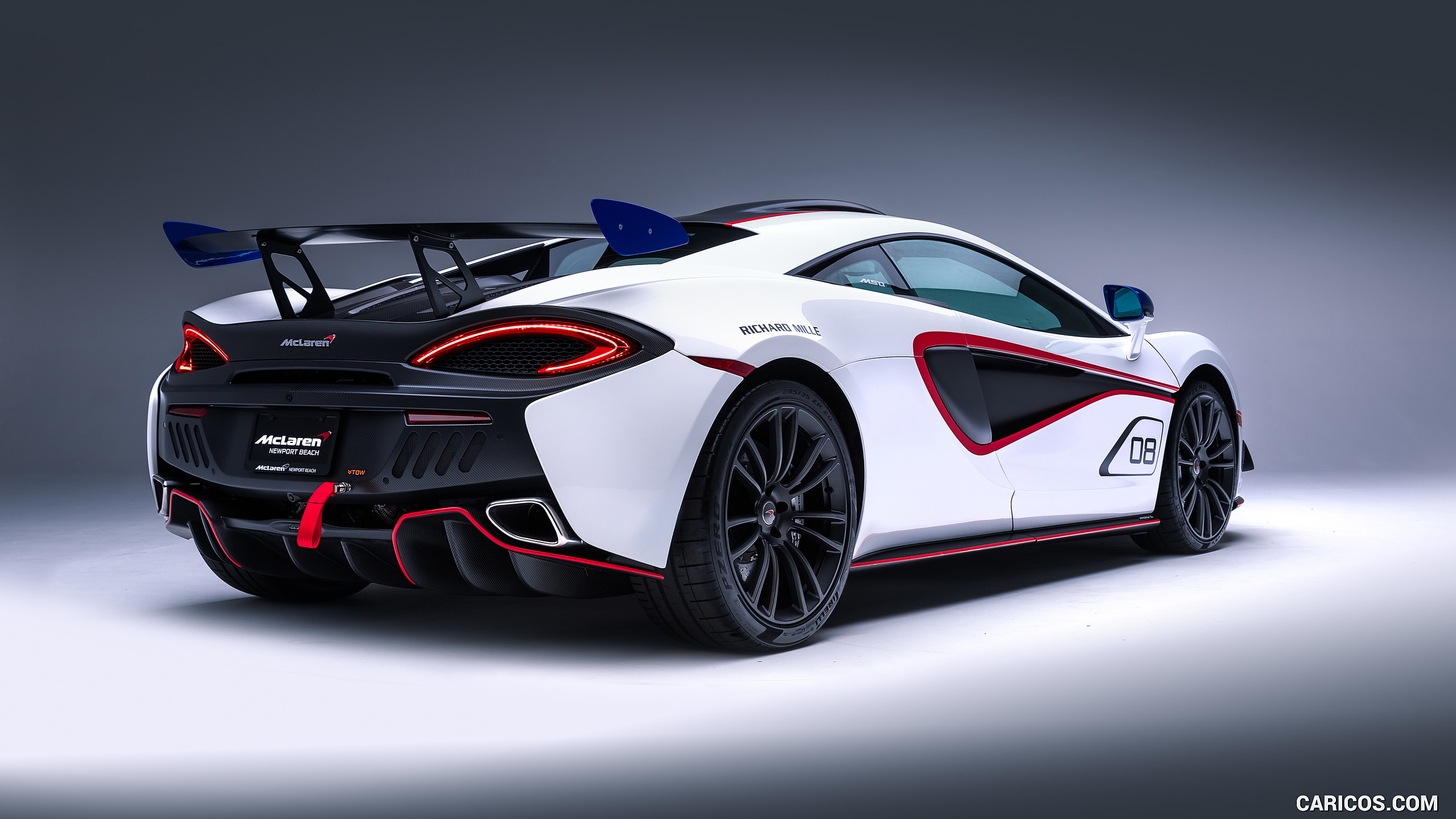 2018 McLaren 570S GT4 MSO X No. 8 White Red And Blue Accents - Rear Three-Quarter, #2 of 22