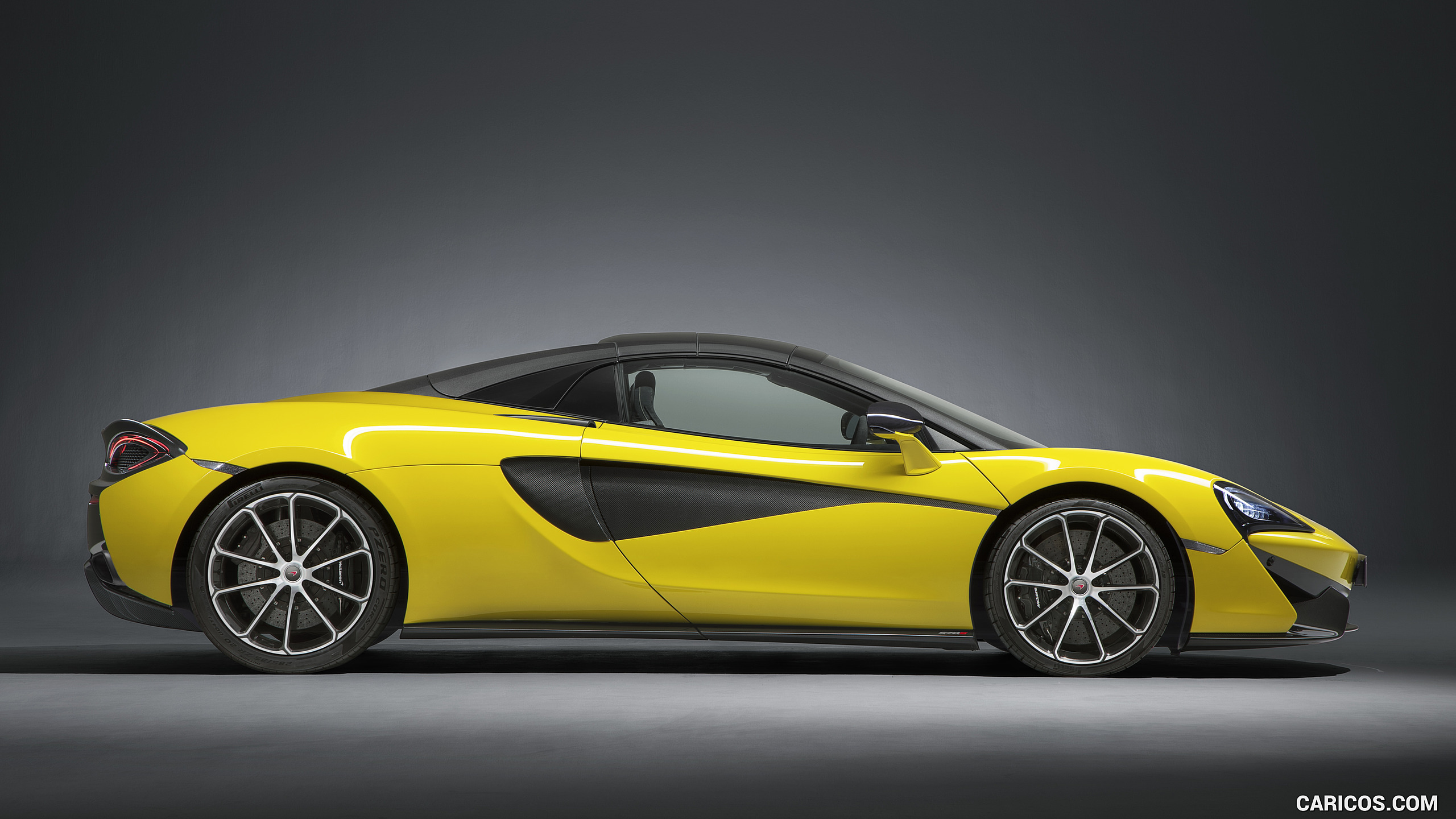 2018 McLaren 570S Spider (Color: Sicilian Yellow) - Top Closed - Side, #27 of 160