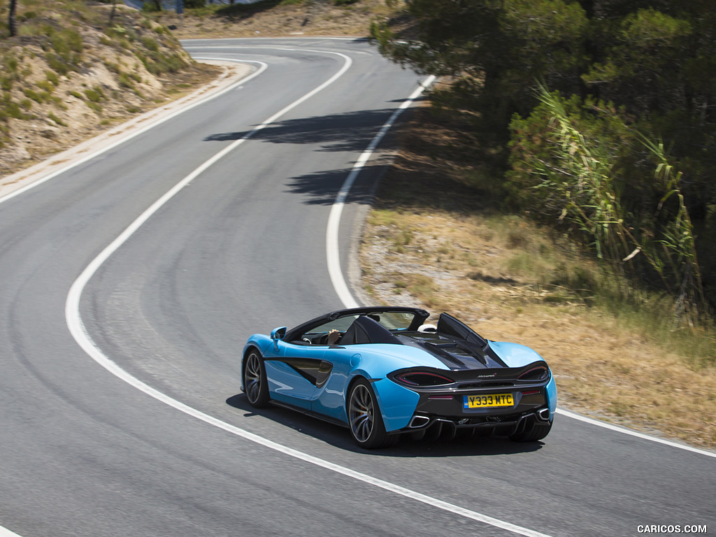 2018 McLaren 570S Spider (Color: Curacao Blue) - Rear Three-Quarter