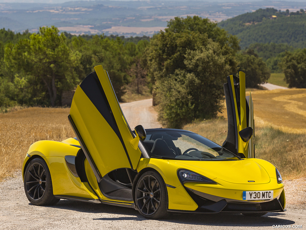 2018 McLaren 570S Spider (Color: Sicilian Yellow) - Doors Up - Front Three-Quarter