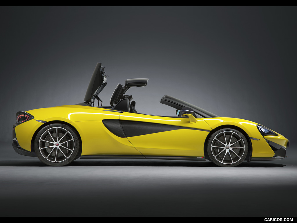 2018 McLaren 570S Spider (Color: Sicilian Yellow) - Top in Action - Side