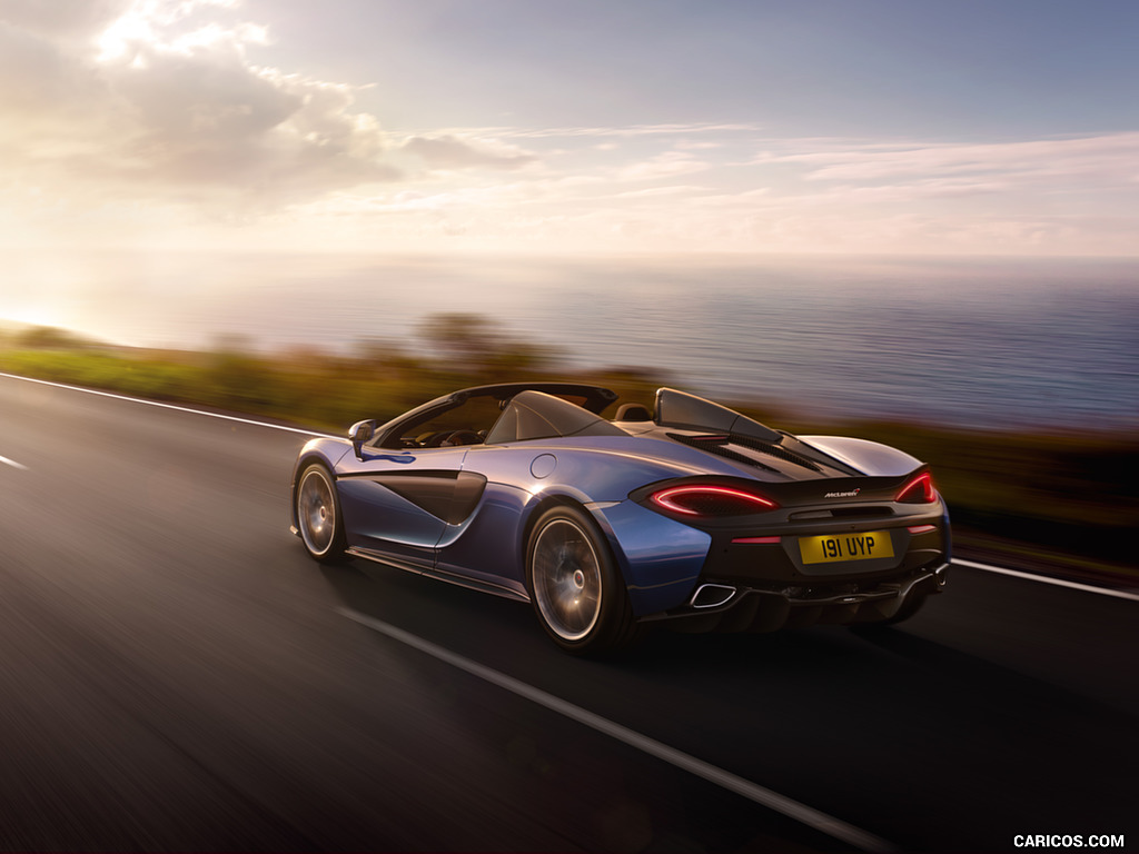 2018 McLaren 570S Spider (Color: Vega Blue) - Rear Three-Quarter