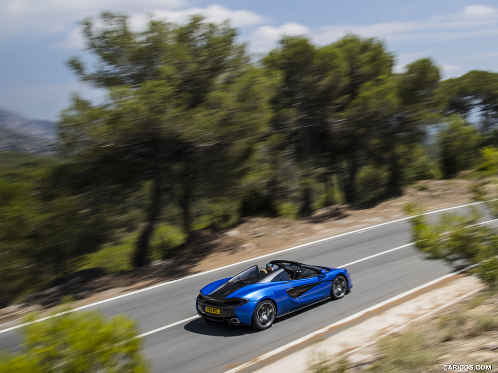 2018 McLaren 570S Spider (Color: Vega Blue) - Rear Three-Quarter