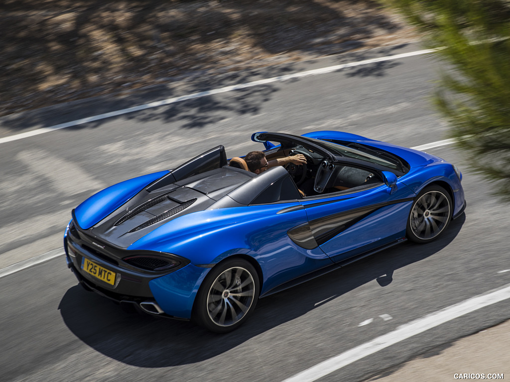 2018 McLaren 570S Spider (Color: Vega Blue) - Rear Three-Quarter