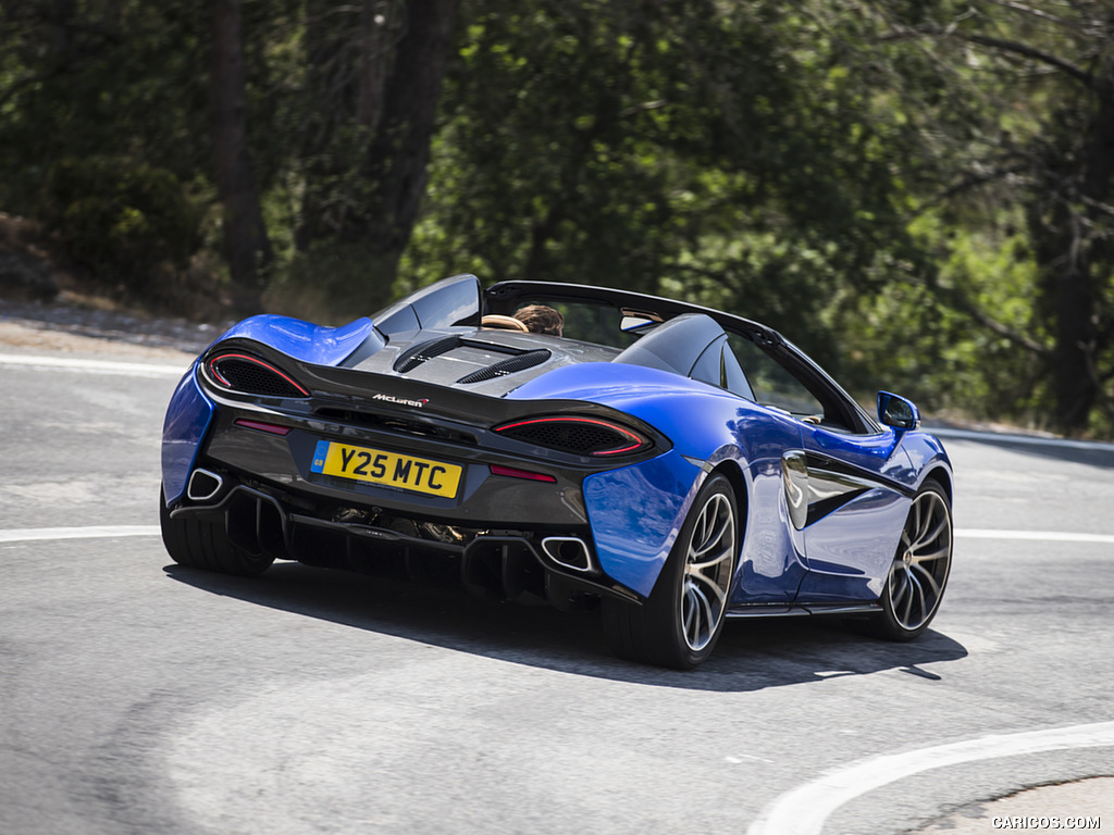 2018 McLaren 570S Spider (Color: Vega Blue) - Rear Three-Quarter