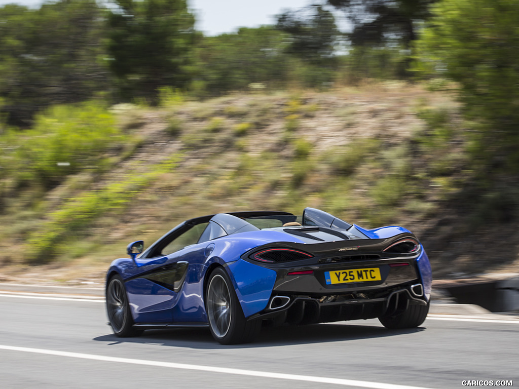 2018 McLaren 570S Spider (Color: Vega Blue) - Rear Three-Quarter