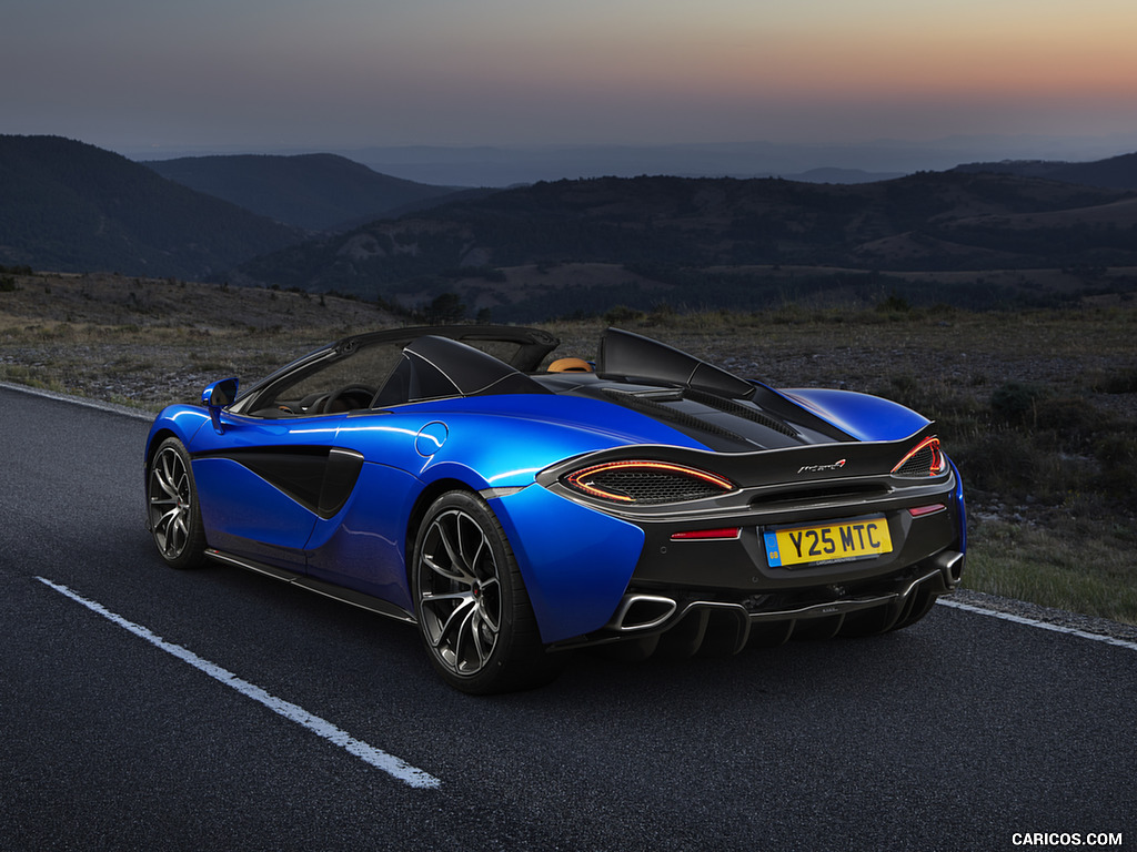 2018 McLaren 570S Spider (Color: Vega Blue) - Rear Three-Quarter