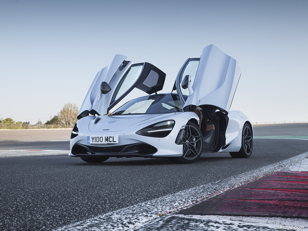 2018 McLaren 720S (Color: Glacier White) - Doors Up - Front Three-Quarter