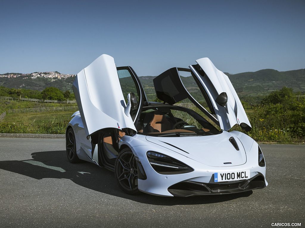 2018 McLaren 720S (Color: Glacier White) - Doors Up - Front Three-Quarter