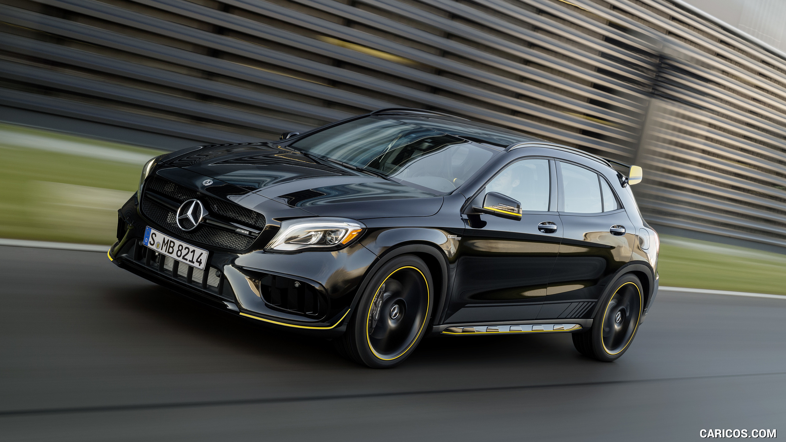2018 Mercedes-AMG GLA 45 4MATIC Yellow Night Edition (Color: Cosmos Black) - Front Three-Quarter, #1 of 88