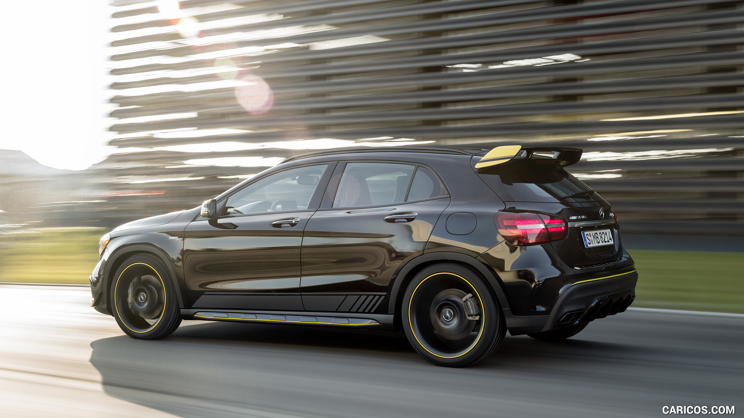 2018 Mercedes-AMG GLA 45 4MATIC Yellow Night Edition (Color: Cosmos Black) - Side, #3 of 88