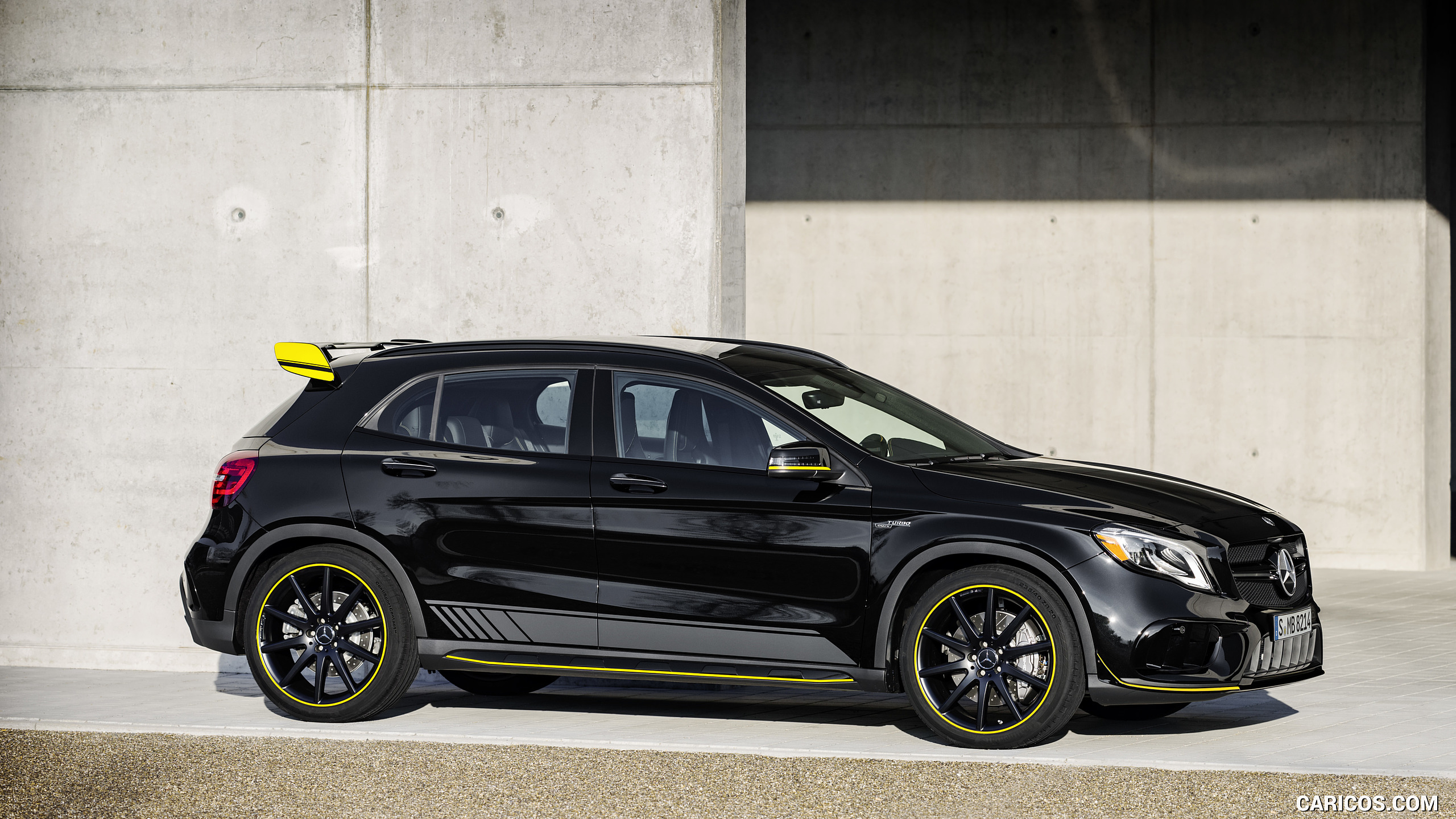2018 Mercedes-AMG GLA 45 4MATIC Yellow Night Edition (Color: Cosmos Black) - Side, #7 of 88
