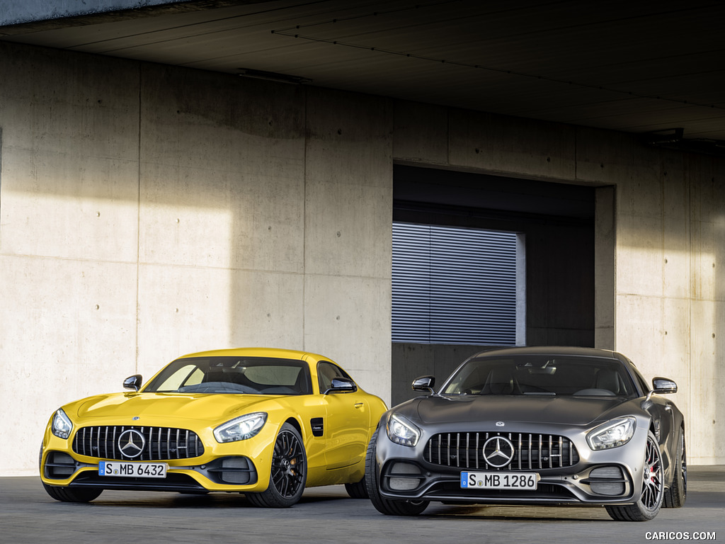 2018 Mercedes-AMG GT C Coupe Edition 50 (Color: Graphite Grey Magno) and AMG GT S (Color: Solarbeam)