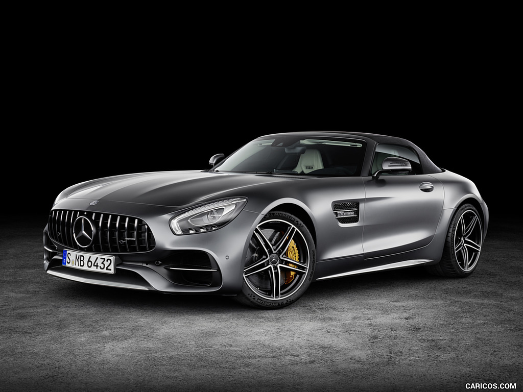 2018 Mercedes-AMG GT C Roadster (Color: Designo Selenit Grey Magno) - Closed Top - Front Three-Quarter