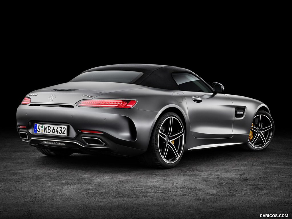 2018 Mercedes-AMG GT C Roadster (Color: Designo Selenit Grey Magno) - Closed Top - Rear Three-Quarter