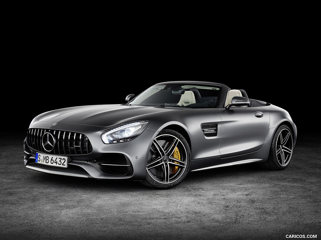 2018 Mercedes-AMG GT C Roadster (Color: Designo Selenit Grey Magno) - Open Top - Front Three-Quarter