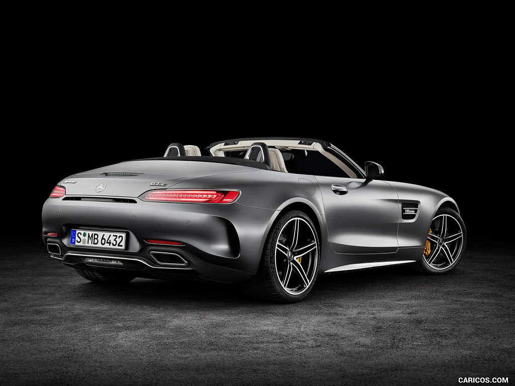 2018 Mercedes-AMG GT C Roadster (Color: Designo Selenit Grey Magno) - Open Top - Rear Three-Quarter