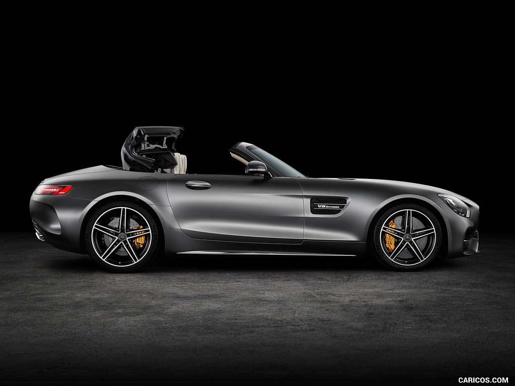 2018 Mercedes-AMG GT C Roadster (Color: Designo Selenit Grey Magno) - Top in Action - Side