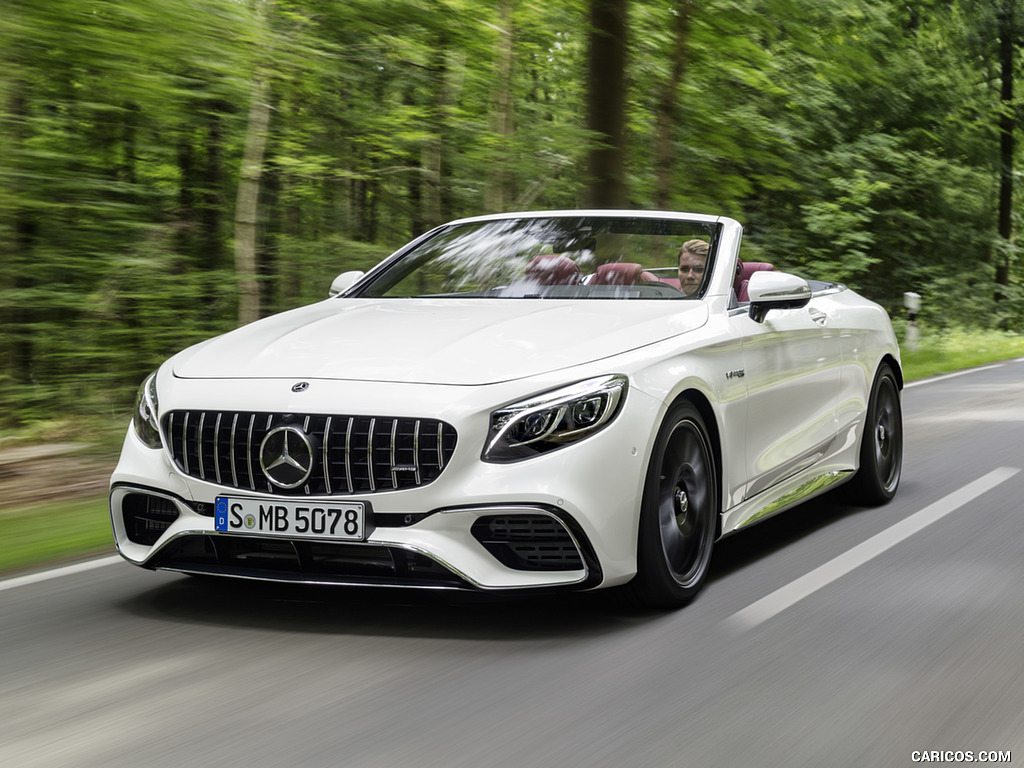 2018 Mercedes-AMG S63 Cabriolet 4MATIC+ (Color: Designo Diamond White) - Front Three-Quarter