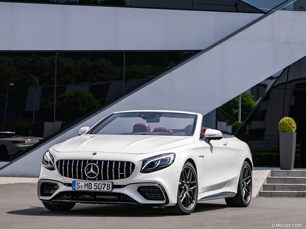 2018 Mercedes-AMG S63 Cabriolet 4MATIC+ (Color: Designo Diamond White) - Front Three-Quarter