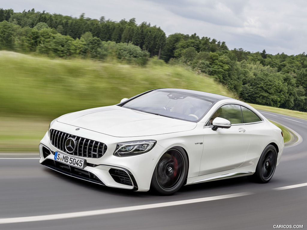 2018 Mercedes-AMG S63 Coupe 4MATIC+ (Color: Designo Diamond White) - Front Three-Quarter