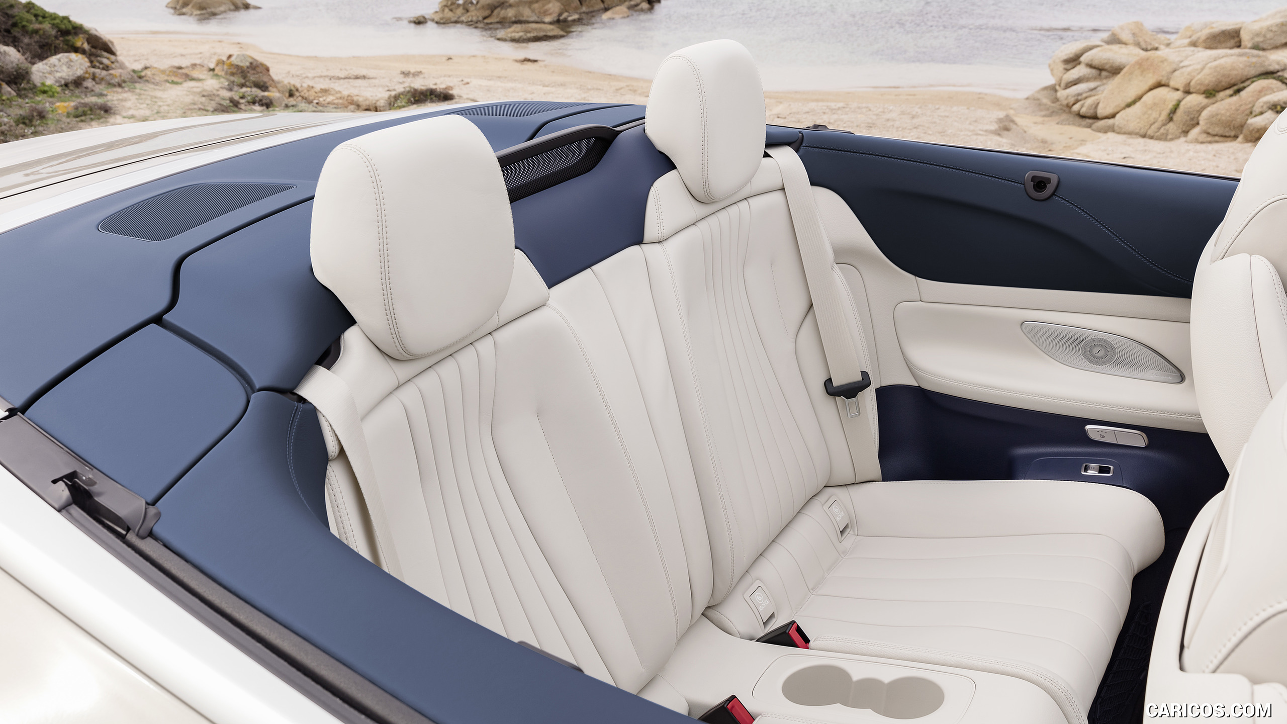 2018 Mercedes-Benz E-Class Cabrio - Yacht Blue / Macchiato Beige Interior, Rear Seats, #40 of 158