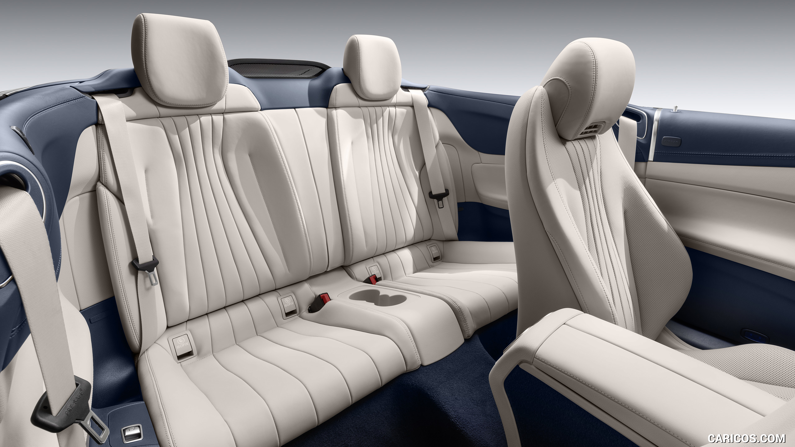 2018 Mercedes-Benz E-Class Cabrio - Yacht Blue / Macchiato Beige Interior, Rear Seats, #84 of 158