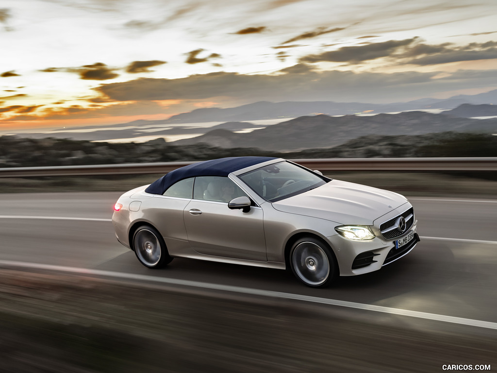 2018 Mercedes-Benz E-Class Cabrio AMG Line (Color: Aragonite Silver) - Front Three-Quarter