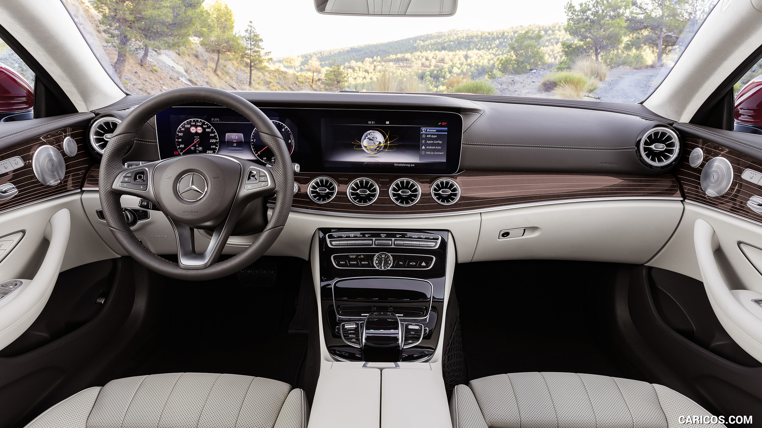 2018 Mercedes-Benz E-Class Coupe - Macchiato Beige / Espresso Brown Leather Interior, Cockpit, #14 of 365