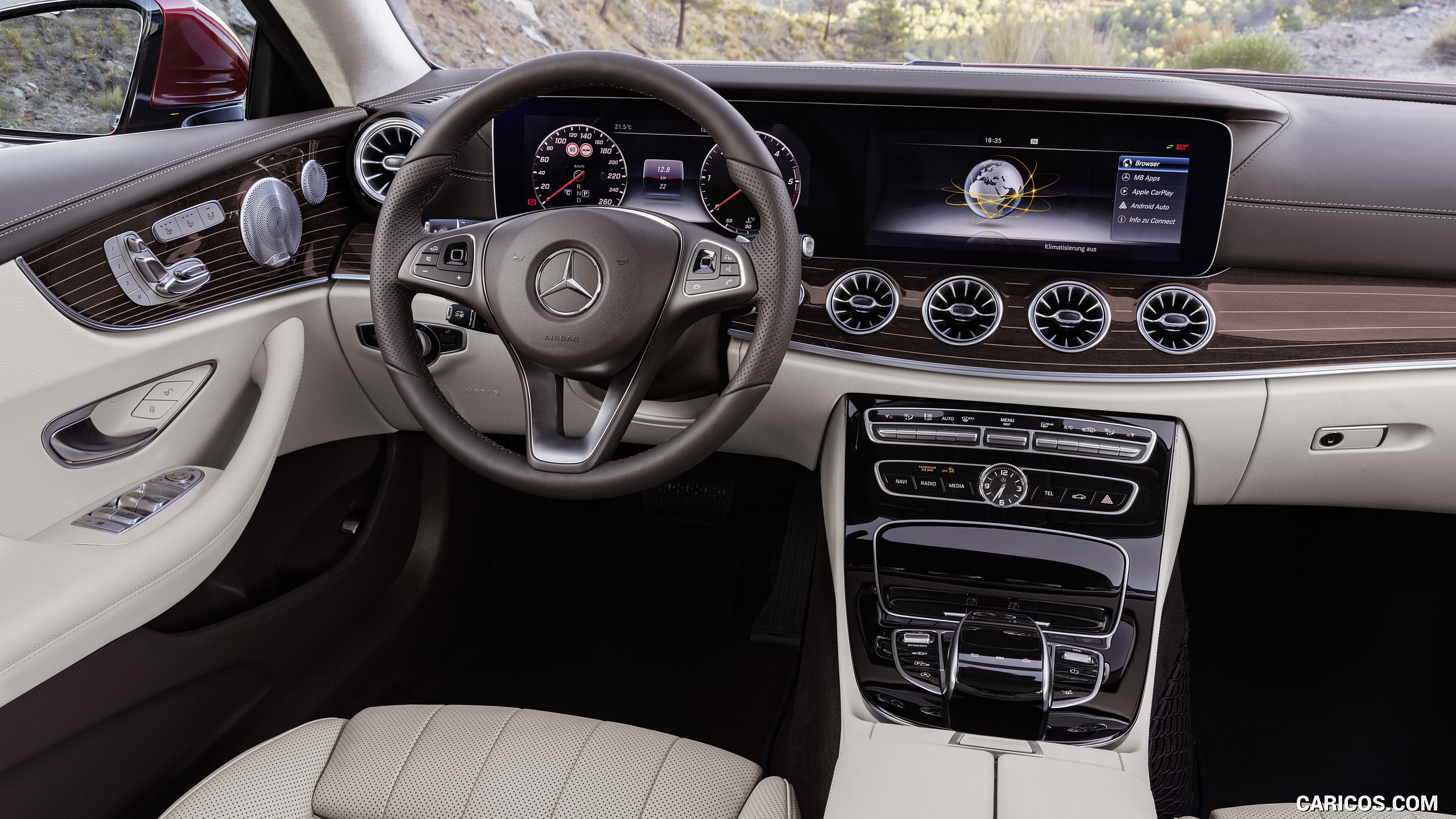 2018 Mercedes-Benz E-Class Coupe - Macchiato Beige / Espresso Brown Leather Interior, Cockpit, #15 of 365