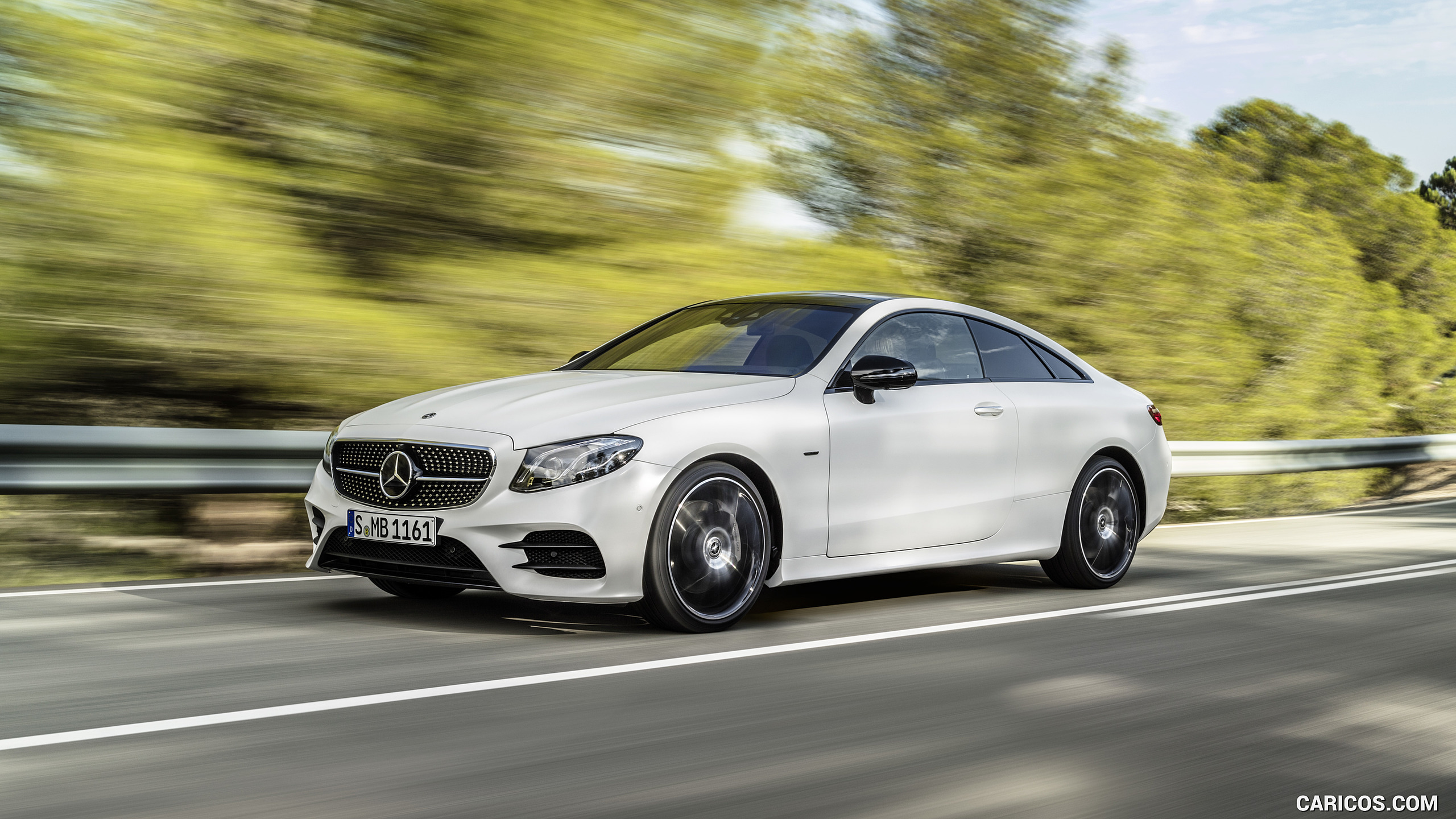 2018 Mercedes-Benz E-Class Coupe Edition 1 AMG Line Night Package (Color: Designo Kashmir White Magno) - Front Three-Quarter, #29 of 365