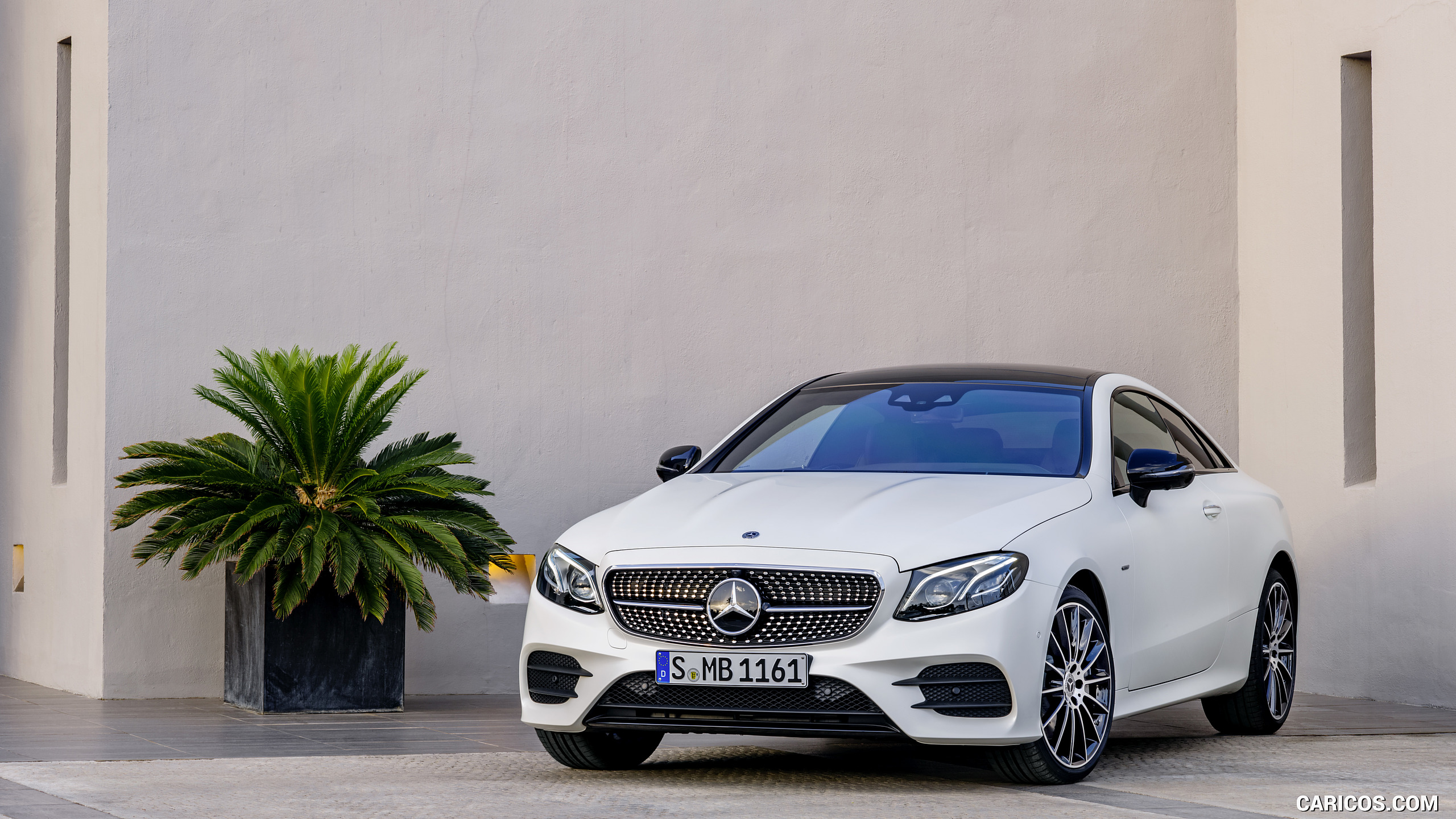 2018 Mercedes-Benz E-Class Coupe Edition 1 AMG Line Night Package (Color: Designo Kashmir White Magno) - Front Three-Quarter, #54 of 365