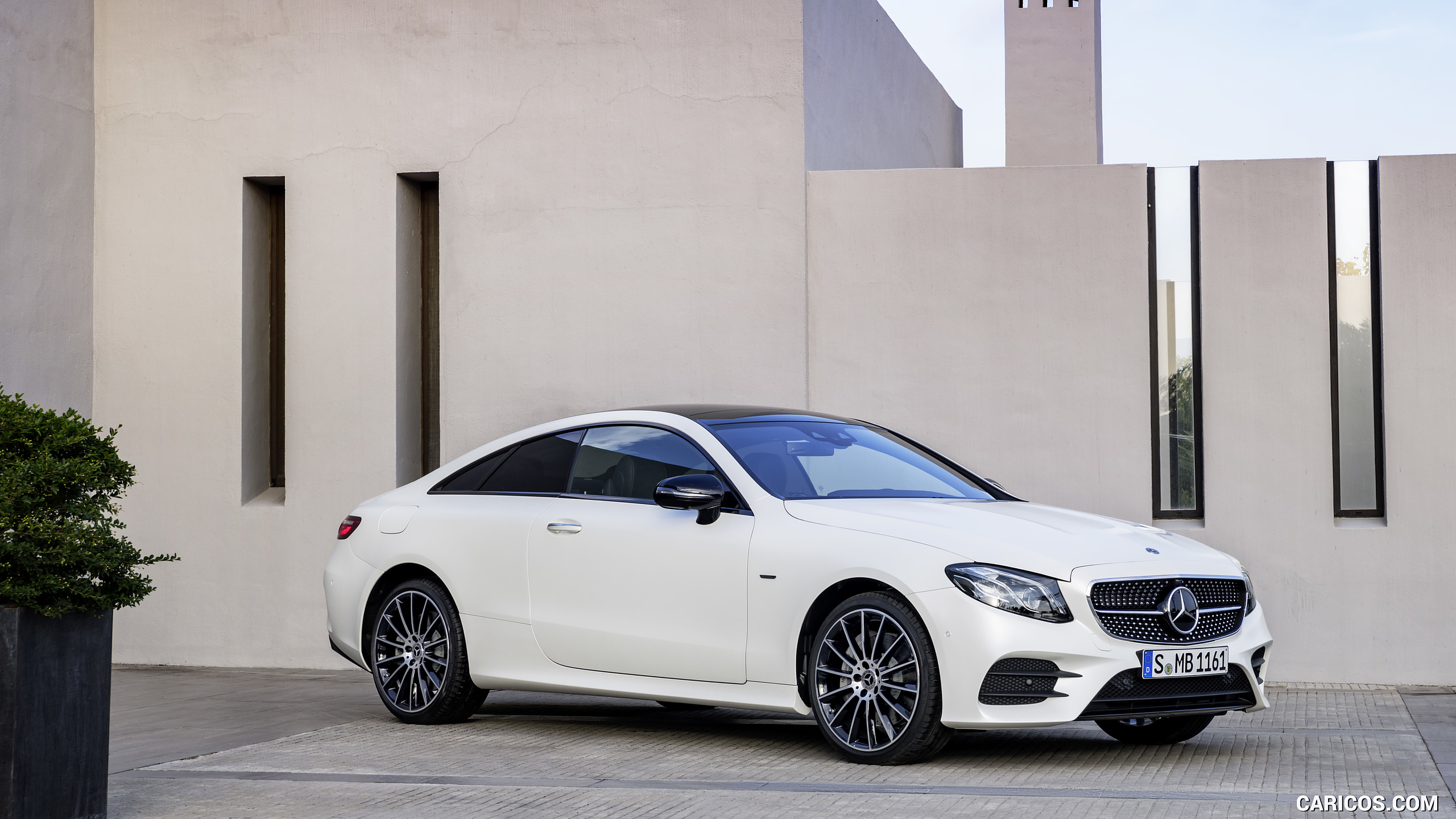 2018 Mercedes-Benz E-Class Coupe Edition 1 AMG Line Night Package (Color: Designo Kashmir White Magno) - Front Three-Quarter, #59 of 365