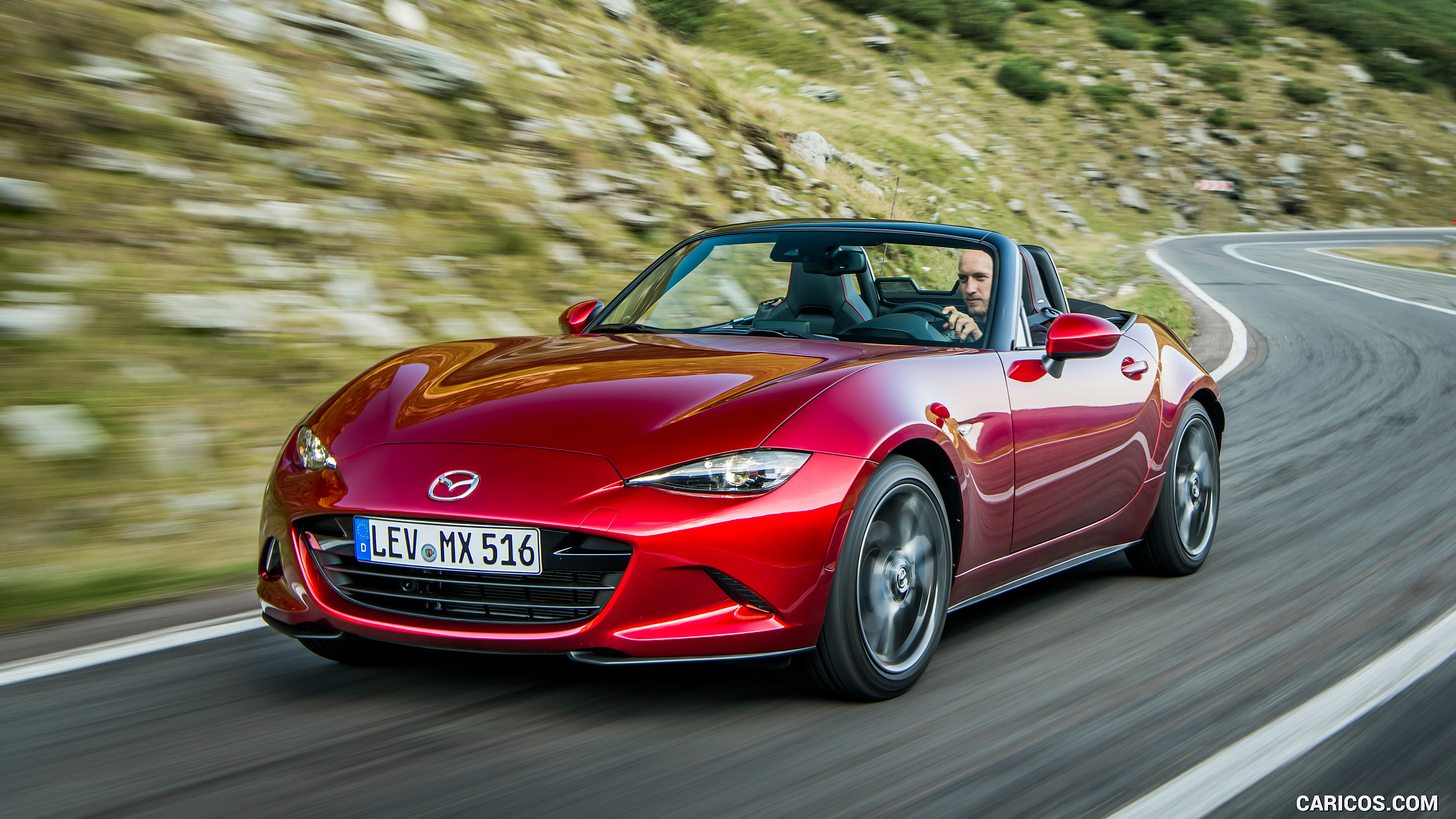 2019 Mazda MX-5 Roadster (Color: Soul Red Crystal) - Front Three-Quarter, #3 of 101