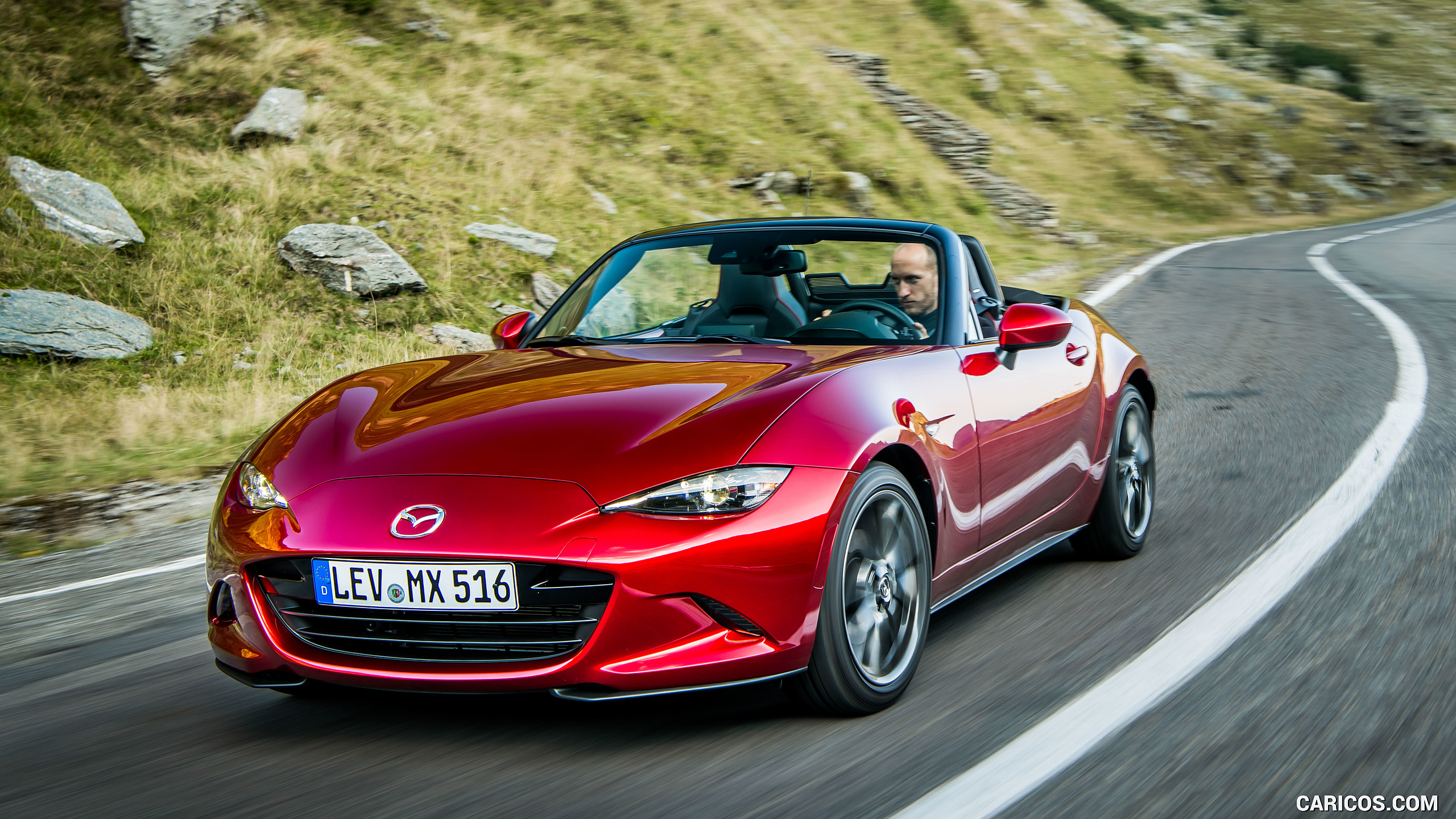 2019 Mazda MX-5 Roadster (Color: Soul Red Crystal) - Front Three-Quarter, #4 of 101