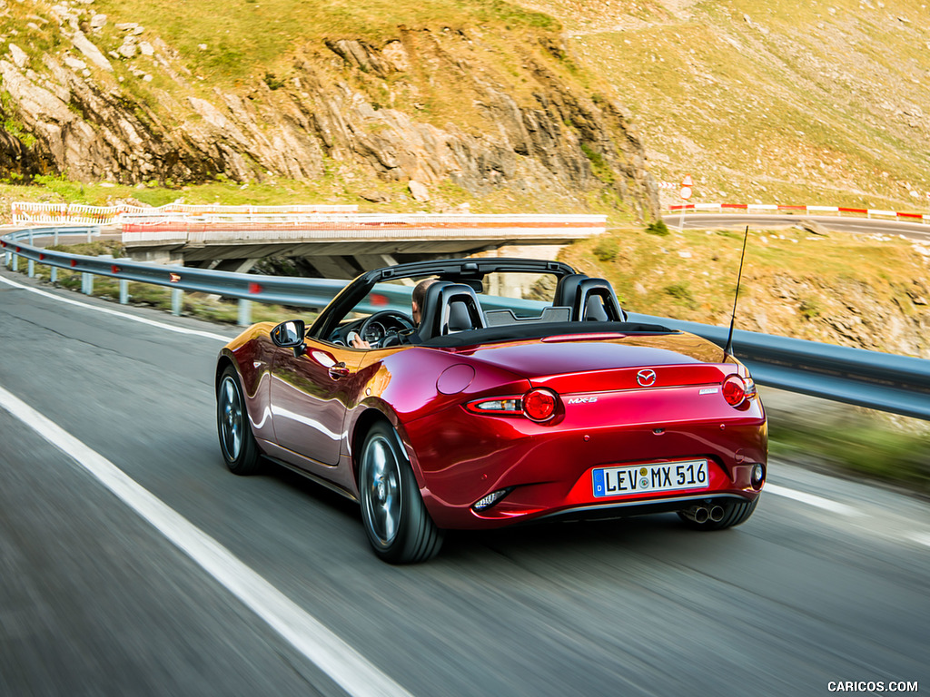 2019 Mazda MX-5 Roadster (Color: Soul Red Crystal) - Rear Three-Quarter