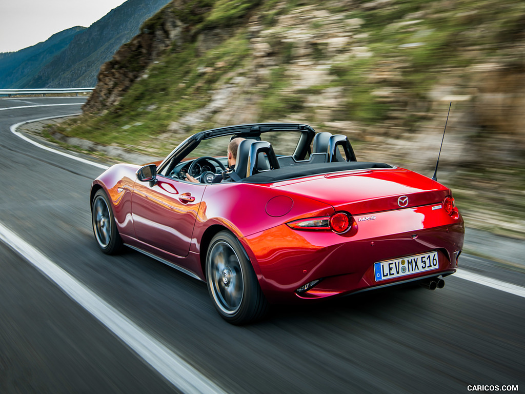 2019 Mazda MX-5 Roadster (Color: Soul Red Crystal) - Rear Three-Quarter