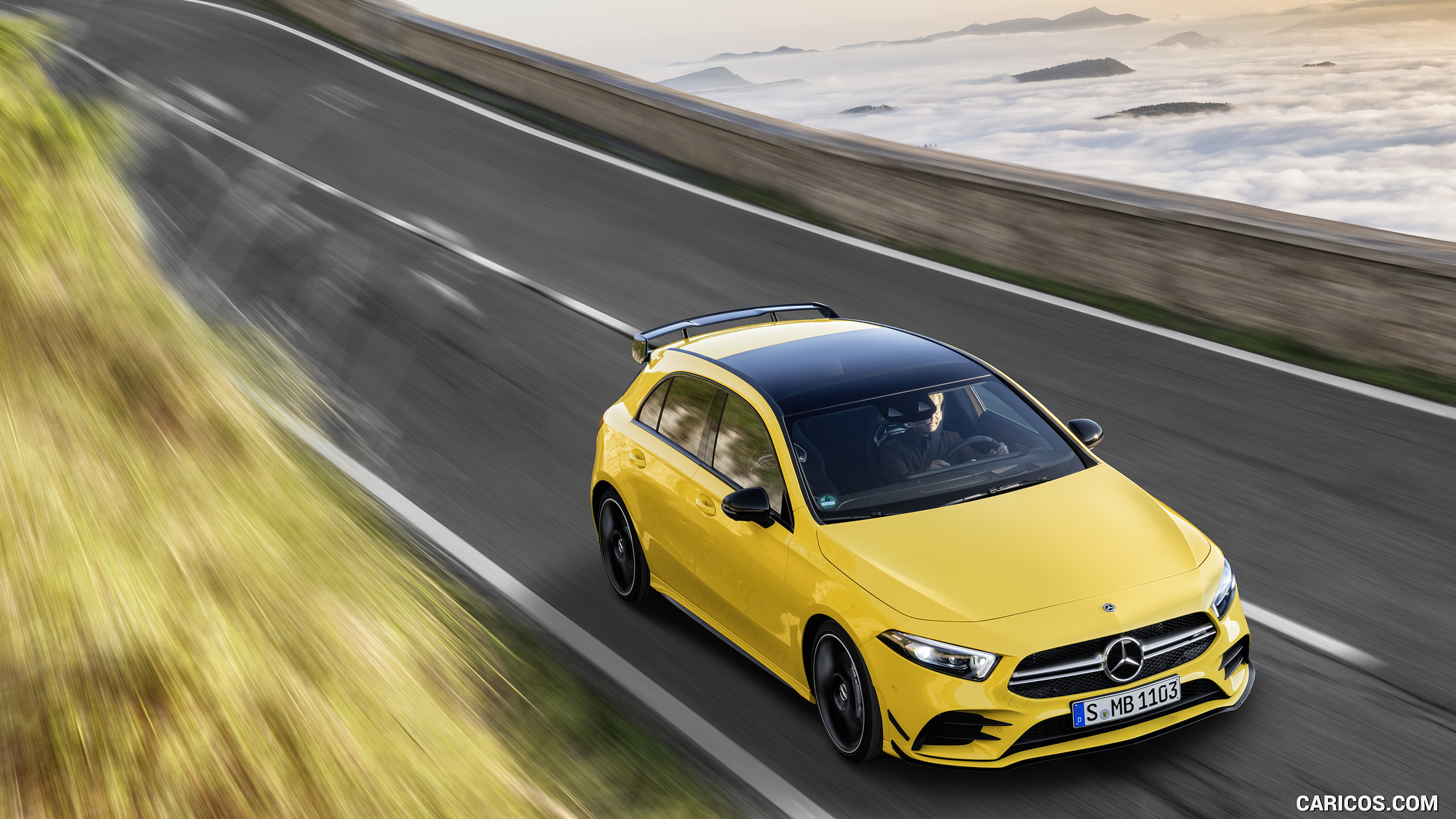 2019 Mercedes-AMG A 35 4MATIC (Color: Sun Yellow) - Front Three-Quarter, #5 of 30