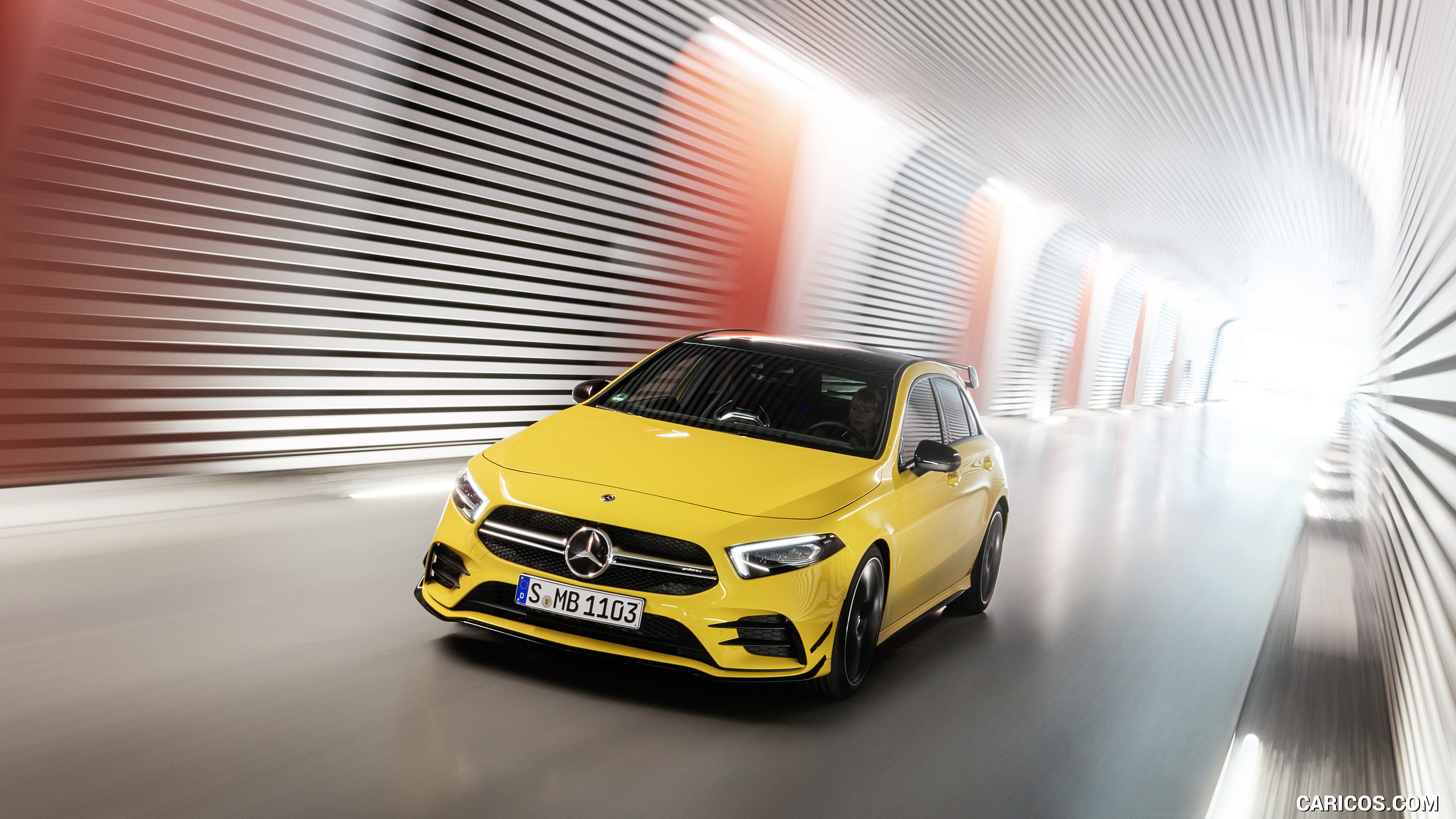 2019 Mercedes-AMG A 35 4MATIC (Color: Sun Yellow) - Front Three-Quarter, #14 of 30