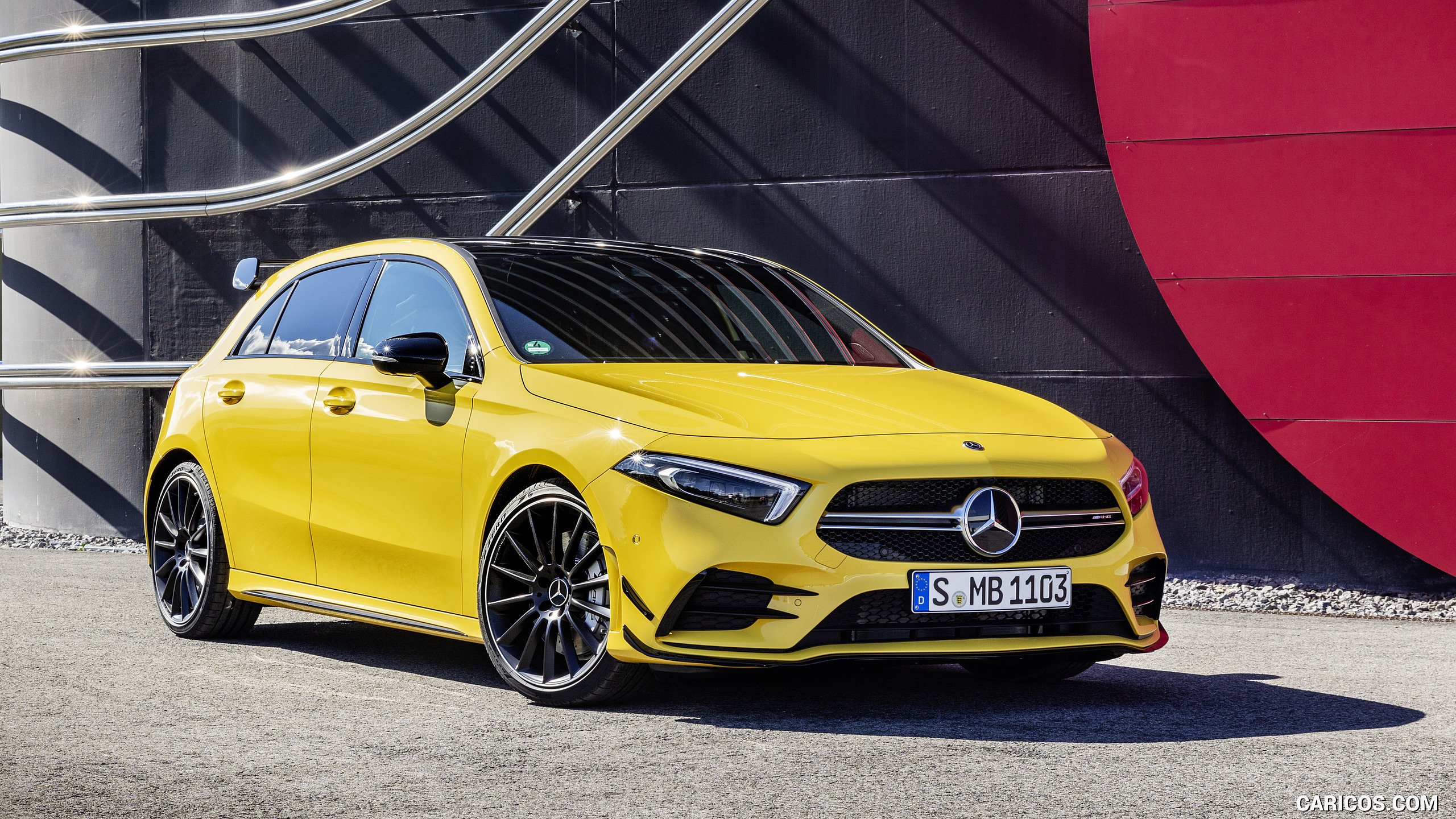 2019 Mercedes-AMG A 35 4MATIC (Color: Sun Yellow) - Front Three-Quarter, #25 of 30