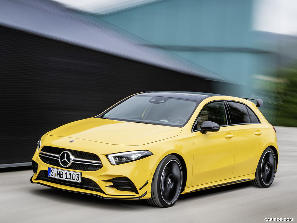 2019 Mercedes-AMG A 35 4MATIC (Color: Sun Yellow) - Front Three-Quarter