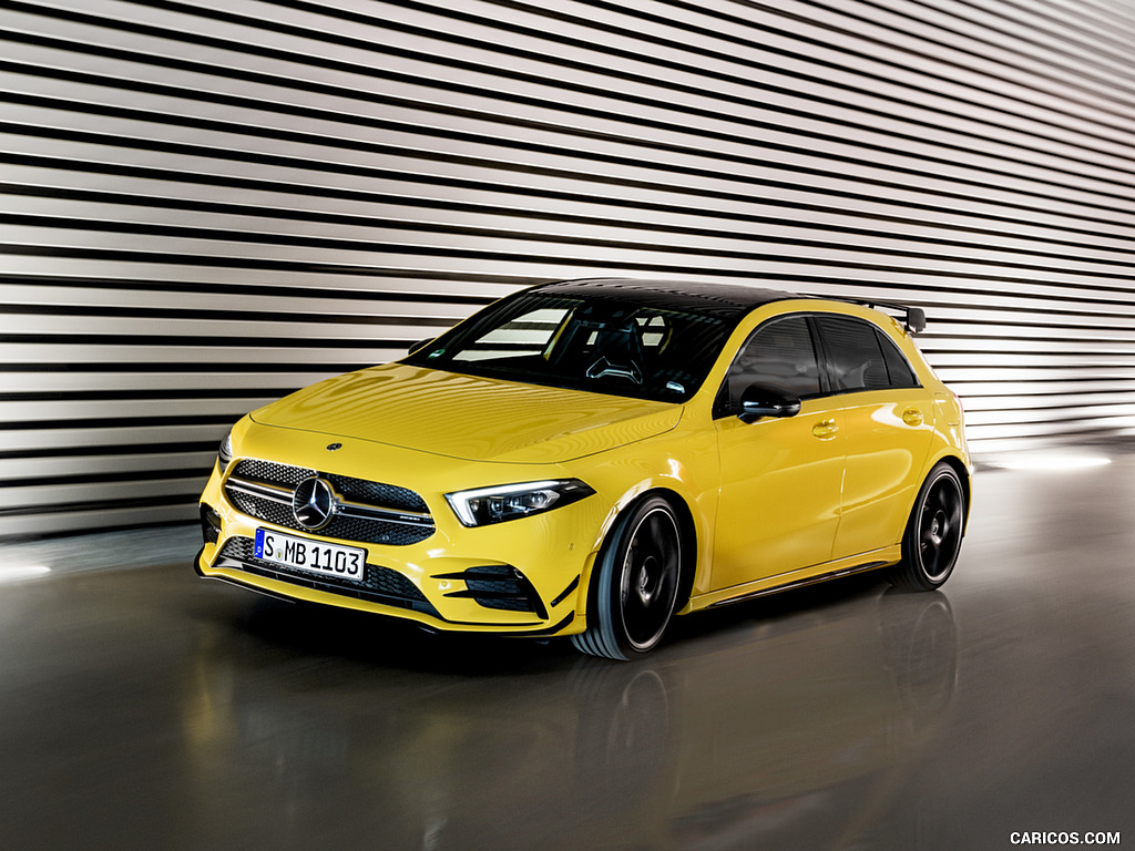 2019 Mercedes-AMG A 35 4MATIC (Color: Sun Yellow) - Front Three-Quarter